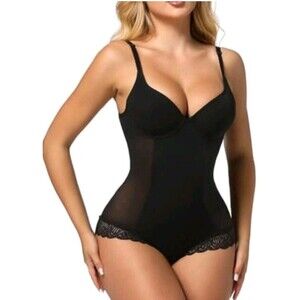 Slimers XL Black Backless Plunge Body Shaper - Lace Trim V-Neck Shaper NWT